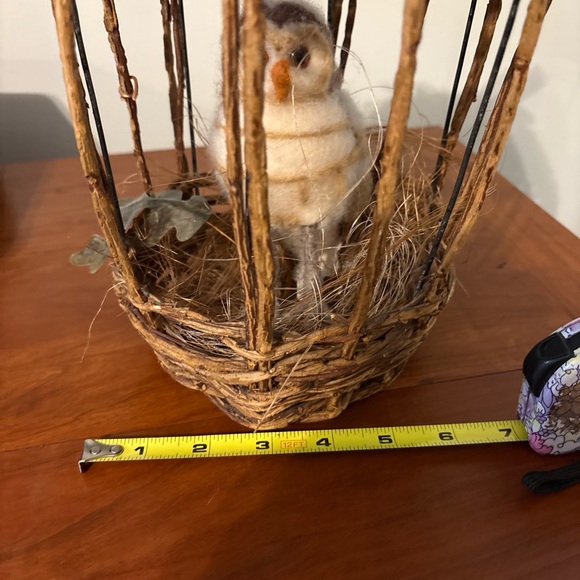 Rustic Wicker Pumpkin Bird Cage Decor w/ Felted Owl Cottagecore - Picture 2 of 7